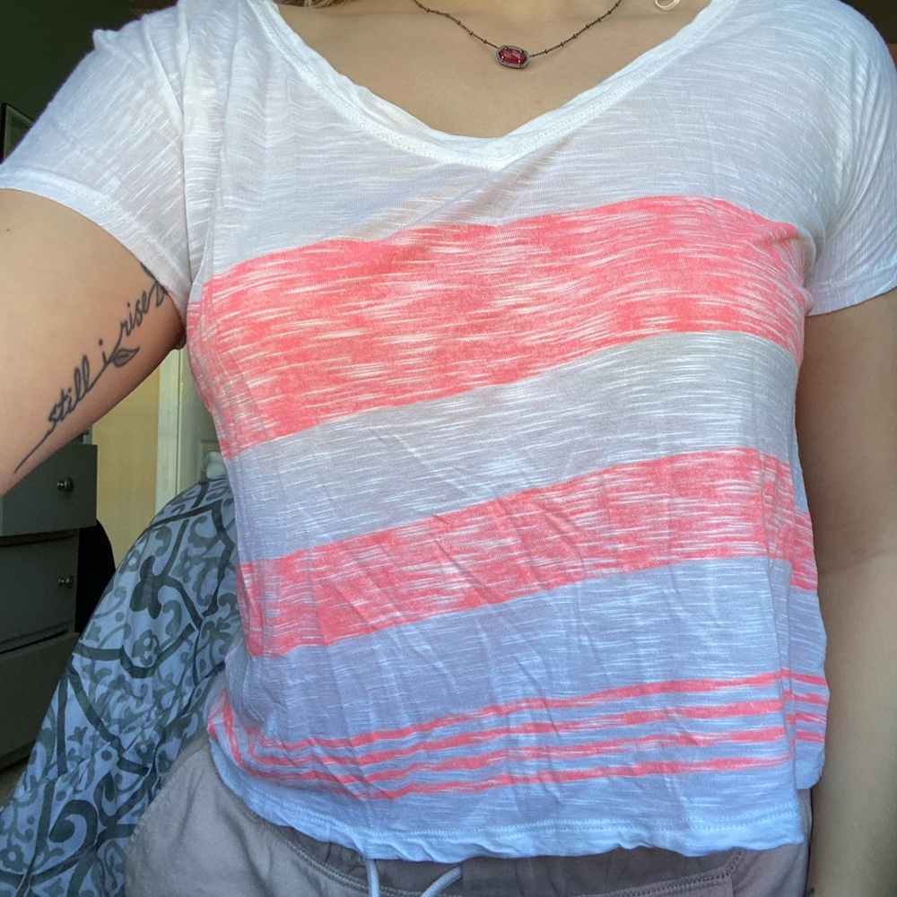 Pink & White Stripe Crop Top